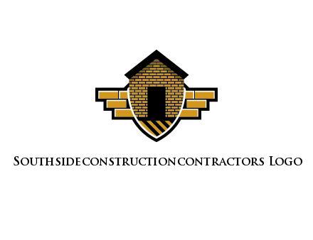 badge shape logo with a brick house