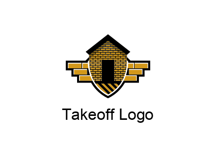 badge shape logo with a brick house