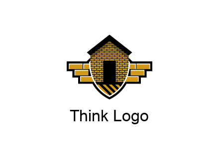 badge shape logo with a brick house