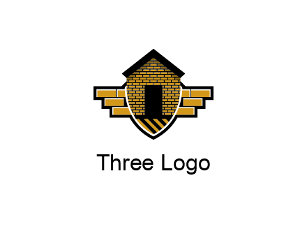 badge shape logo with a brick house