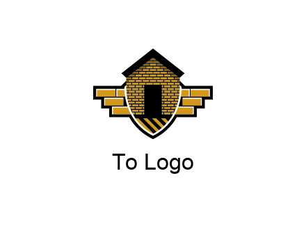 badge shape logo with a brick house