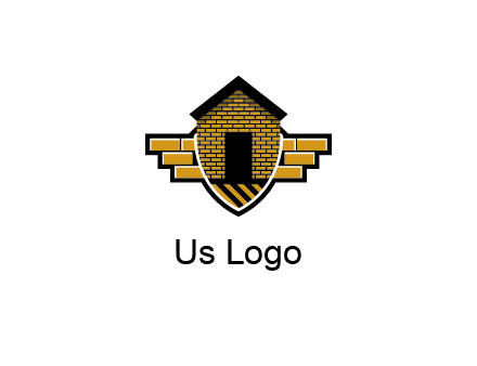 badge shape logo with a brick house