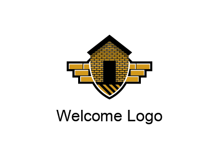 badge shape logo with a brick house