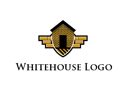 badge shape logo with a brick house