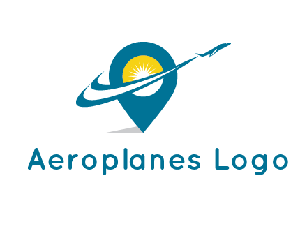 airplane flying around a sun geotag logo