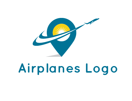 airplane flying around a sun geotag logo