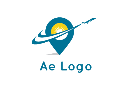 airplane flying around a sun geotag logo