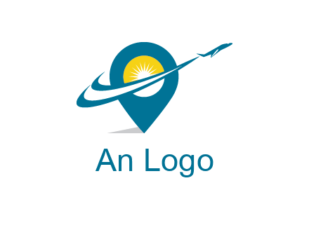 airplane flying around a sun geotag logo