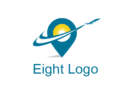 airplane flying around a sun geotag logo