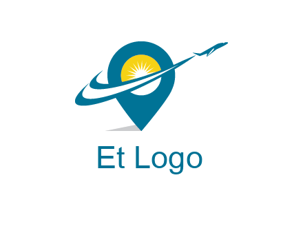 airplane flying around a sun geotag logo