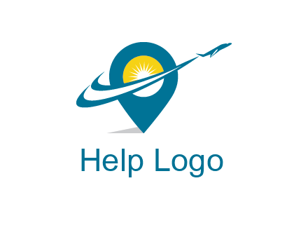 airplane flying around a sun geotag logo