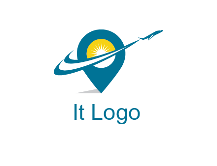 airplane flying around a sun geotag logo