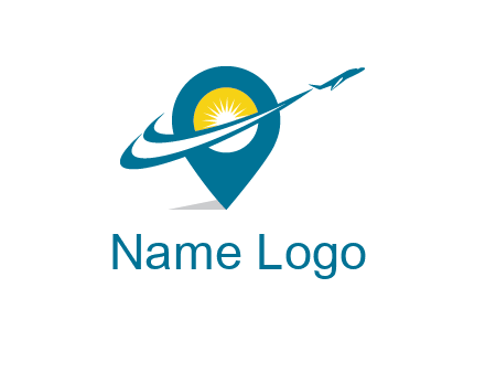 airplane flying around a sun geotag logo
