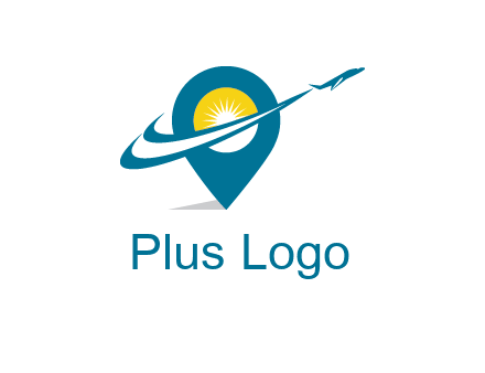 airplane flying around a sun geotag logo
