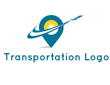 airplane flying around a sun geotag logo