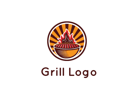 circular logo with a flaming grill