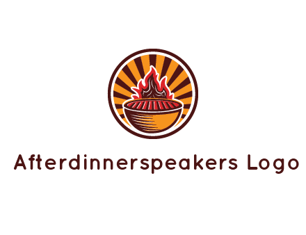 circular logo with a flaming grill