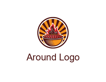 circular logo with a flaming grill