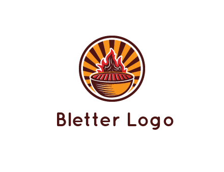 circular logo with a flaming grill