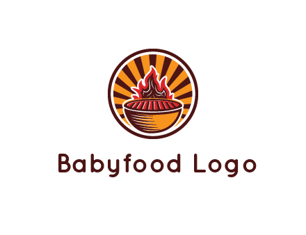 circular logo with a flaming grill