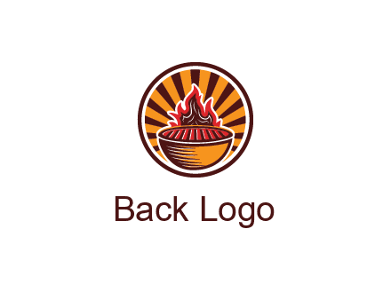 circular logo with a flaming grill