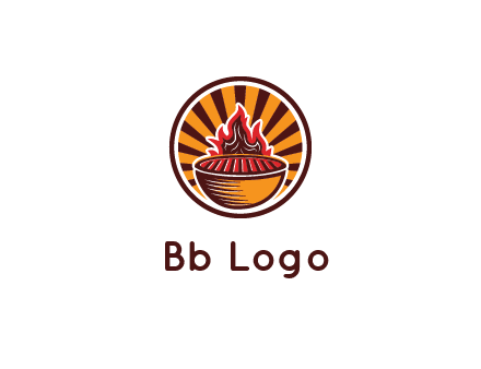 circular logo with a flaming grill
