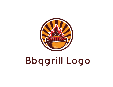 circular logo with a flaming grill