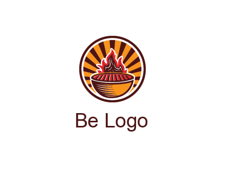 circular logo with a flaming grill