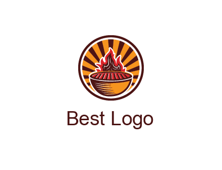 circular logo with a flaming grill