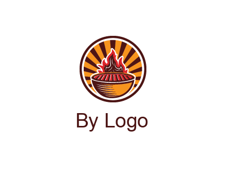 circular logo with a flaming grill