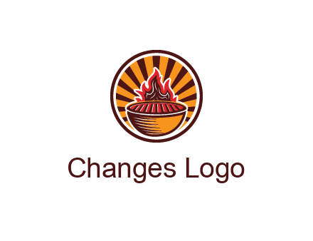 circular logo with a flaming grill
