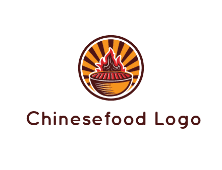 circular logo with a flaming grill
