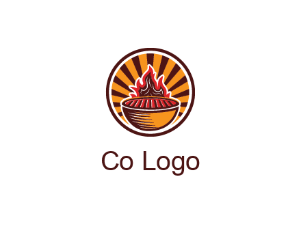 circular logo with a flaming grill