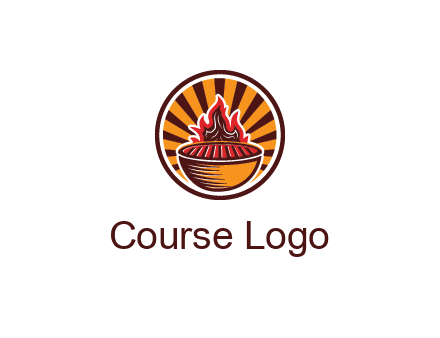 circular logo with a flaming grill