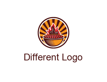 circular logo with a flaming grill