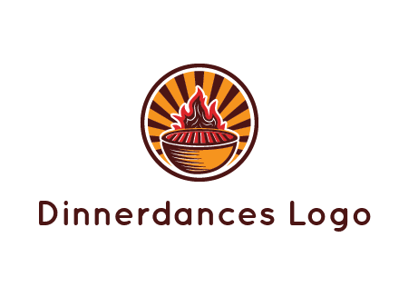circular logo with a flaming grill