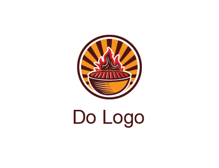 circular logo with a flaming grill