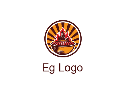 circular logo with a flaming grill
