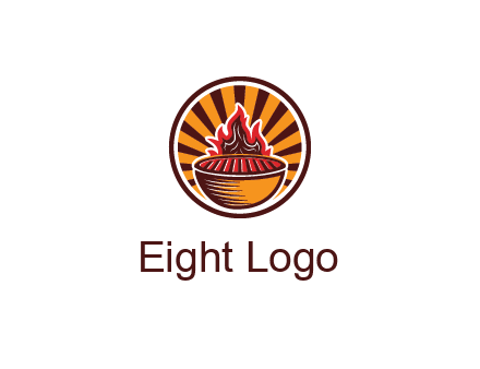 circular logo with a flaming grill