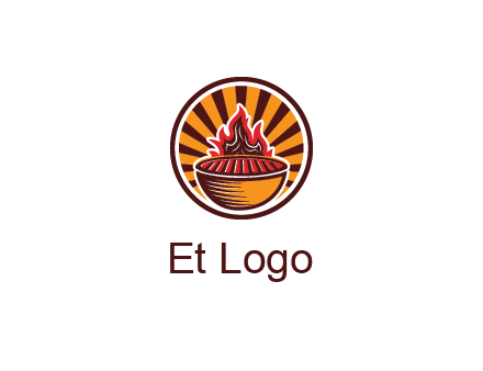 circular logo with a flaming grill