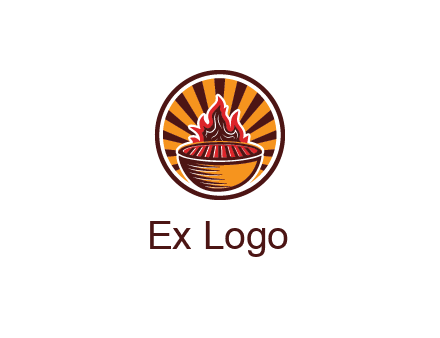 circular logo with a flaming grill