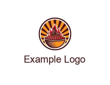 circular logo with a flaming grill