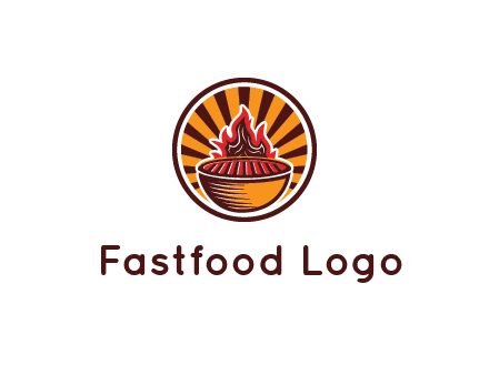 circular logo with a flaming grill