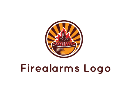 circular logo with a flaming grill