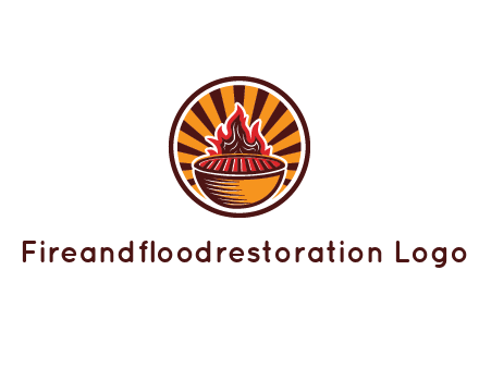 circular logo with a flaming grill