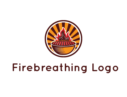 circular logo with a flaming grill