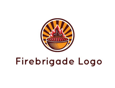 circular logo with a flaming grill