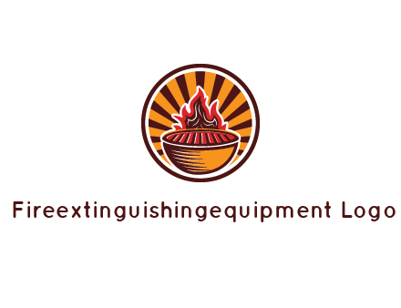circular logo with a flaming grill