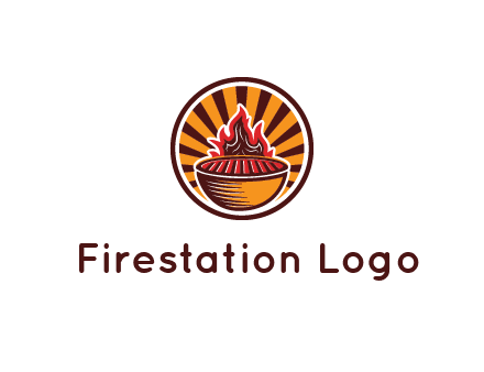circular logo with a flaming grill