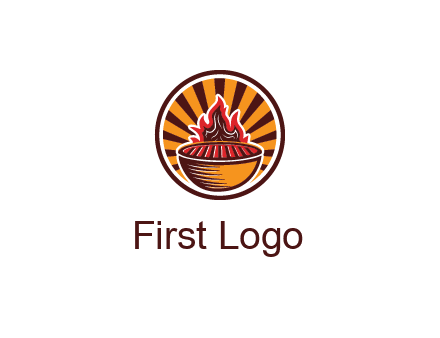 circular logo with a flaming grill